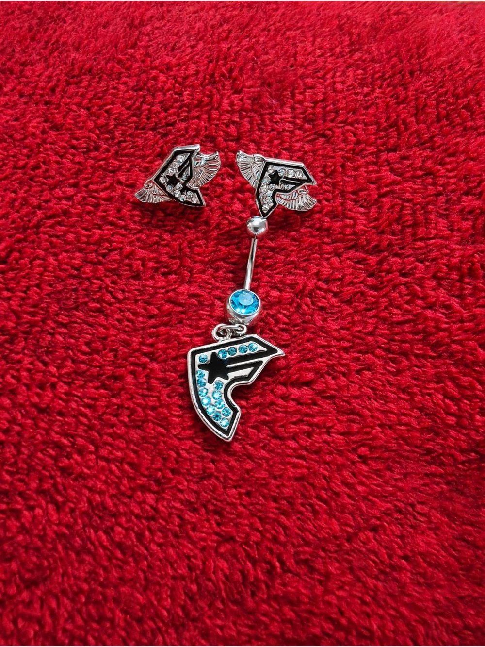Blue Crystal Belly Ring with Winged Charm